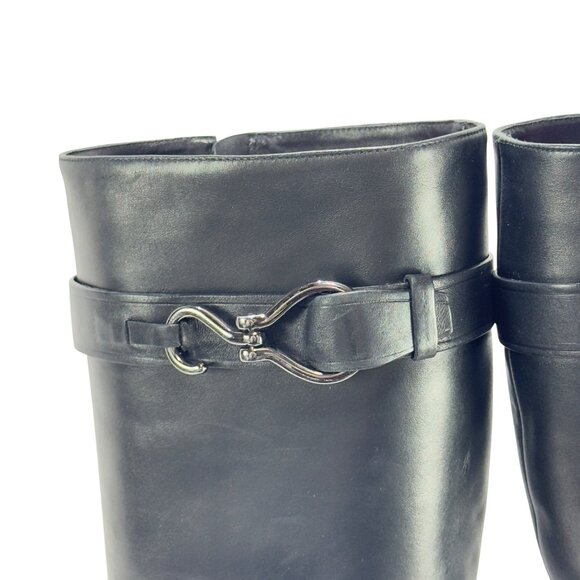 COLE HAAN Women's Black Leather Knee-High Riding Boots Buckle Detailing Size 7B - Picture 5 of 13